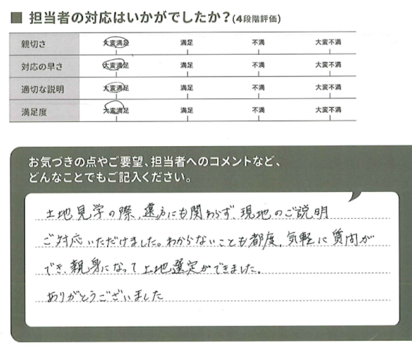 遠方にも関わらず、現地のご説明・ご対応いただけました