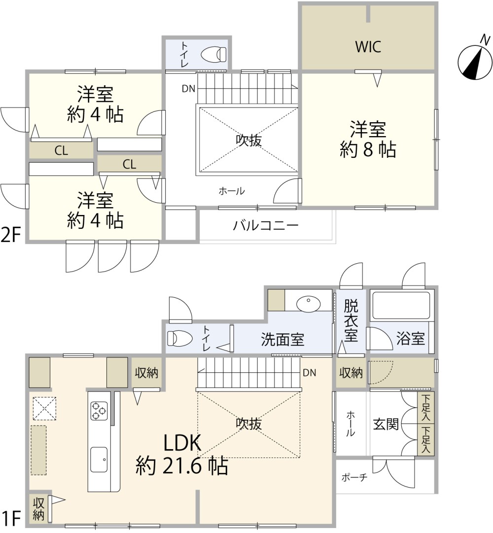 吹抜け付きLDK約21.6帖！WICも完備！