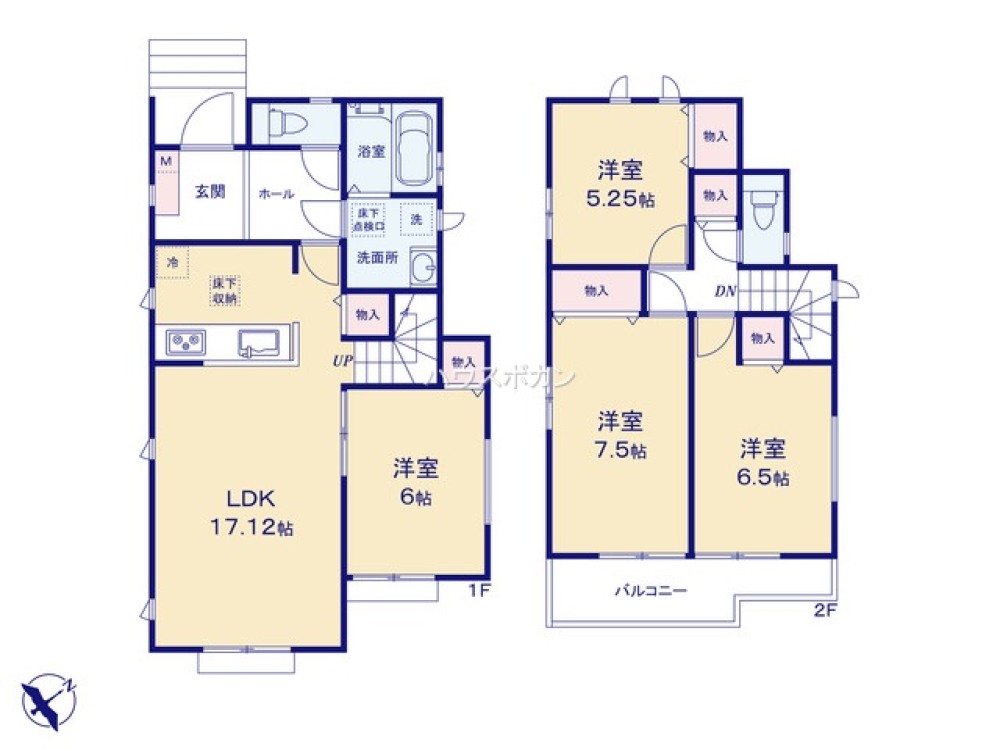 1階リビング横に6帖の洋室付き！