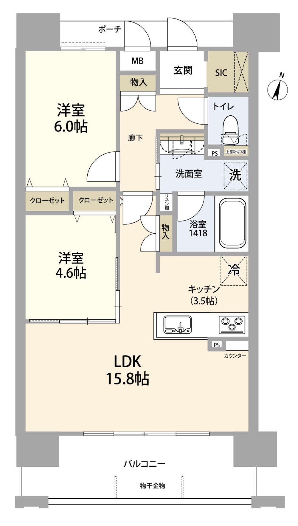 収納充実の2LDK＋SIC！
