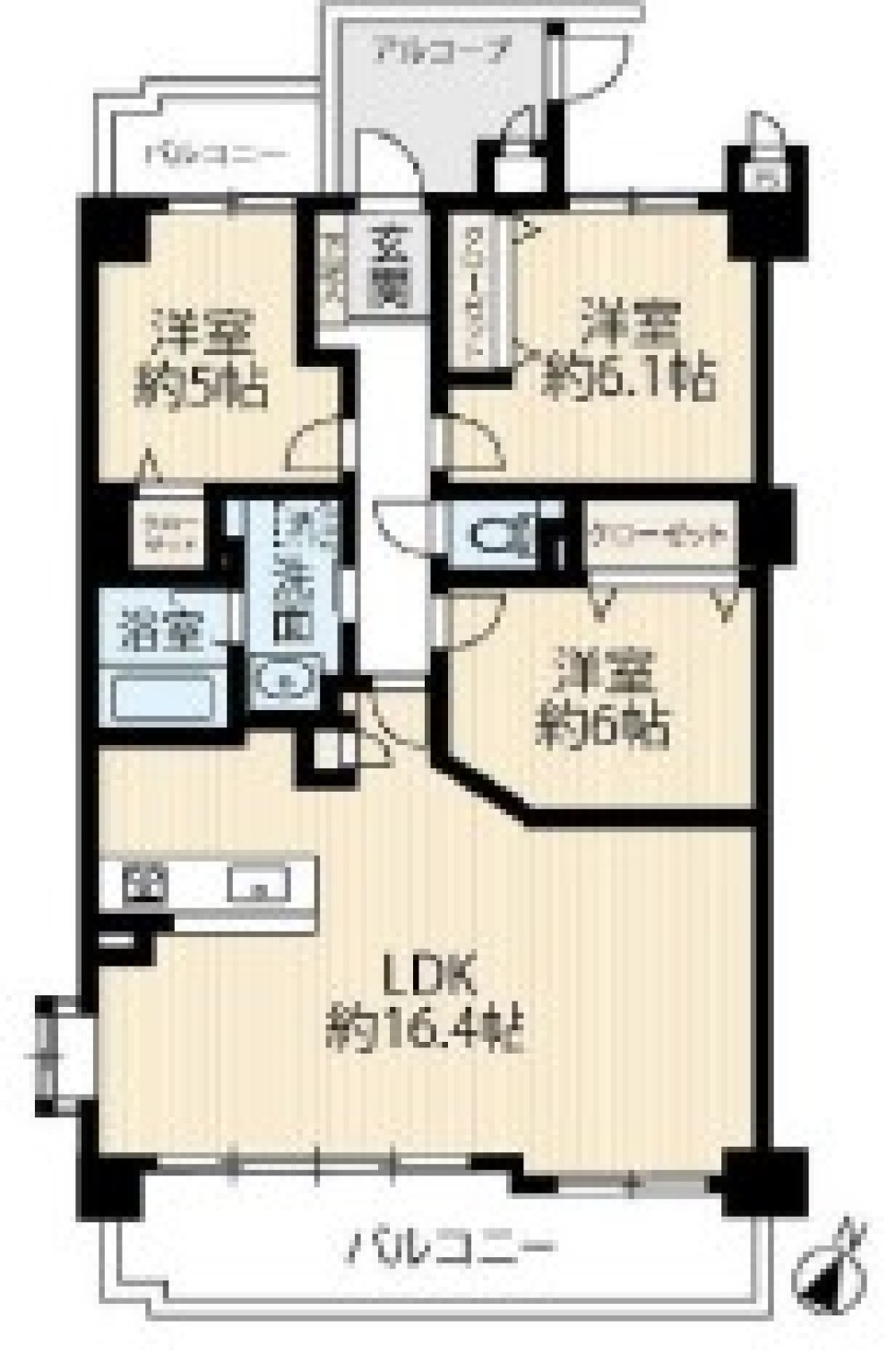 LDK約16.4帖！2面バルコニーの3LDK◎
