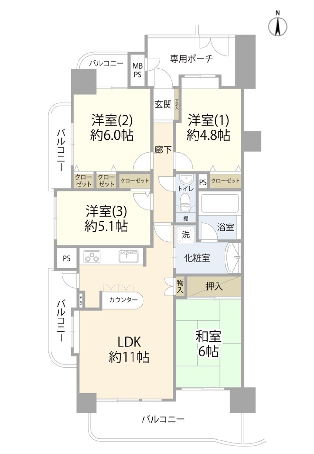 角部屋につき日当たり良好！洗濯物が良く乾きます♪