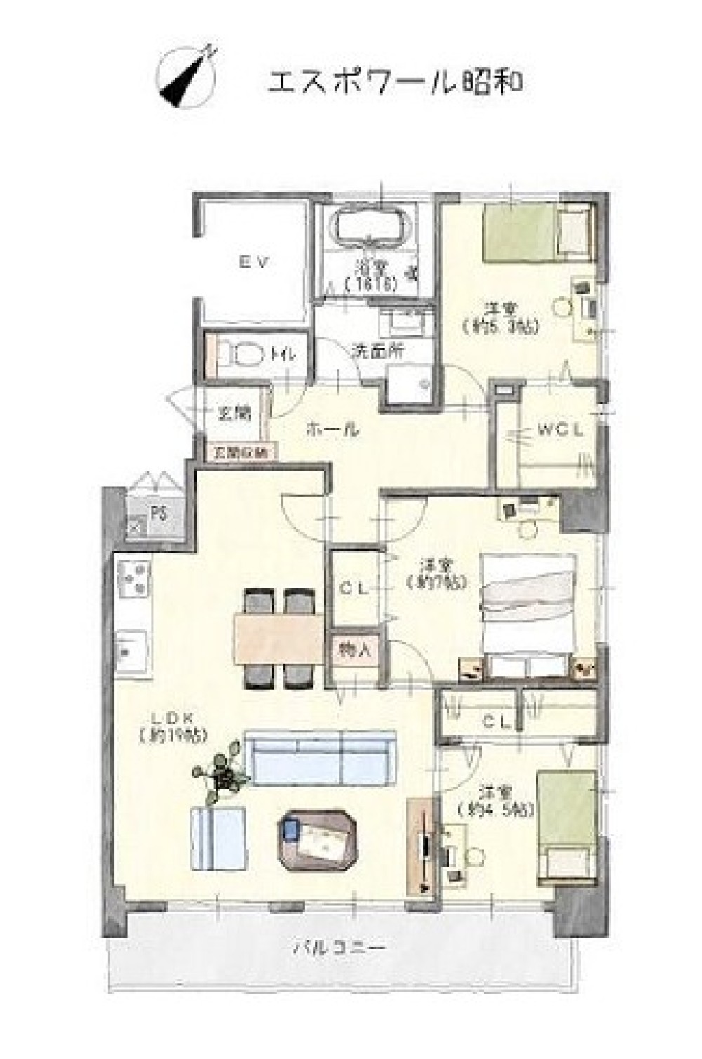 日当たり良好のバルコニー。