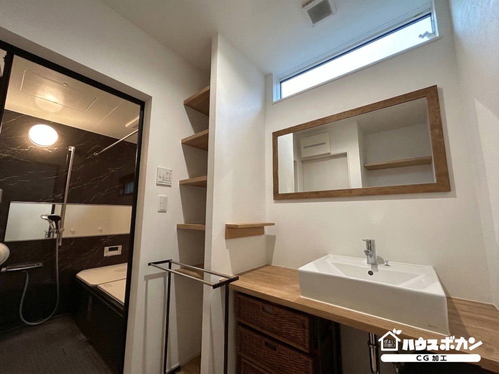 大きな鏡のある洗面台♪