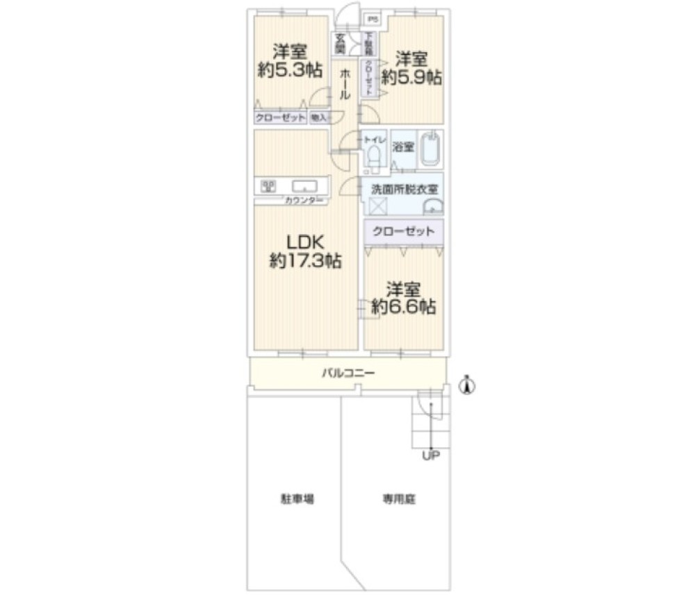 LDK約17.3帖！専用庭付き3LDK◎