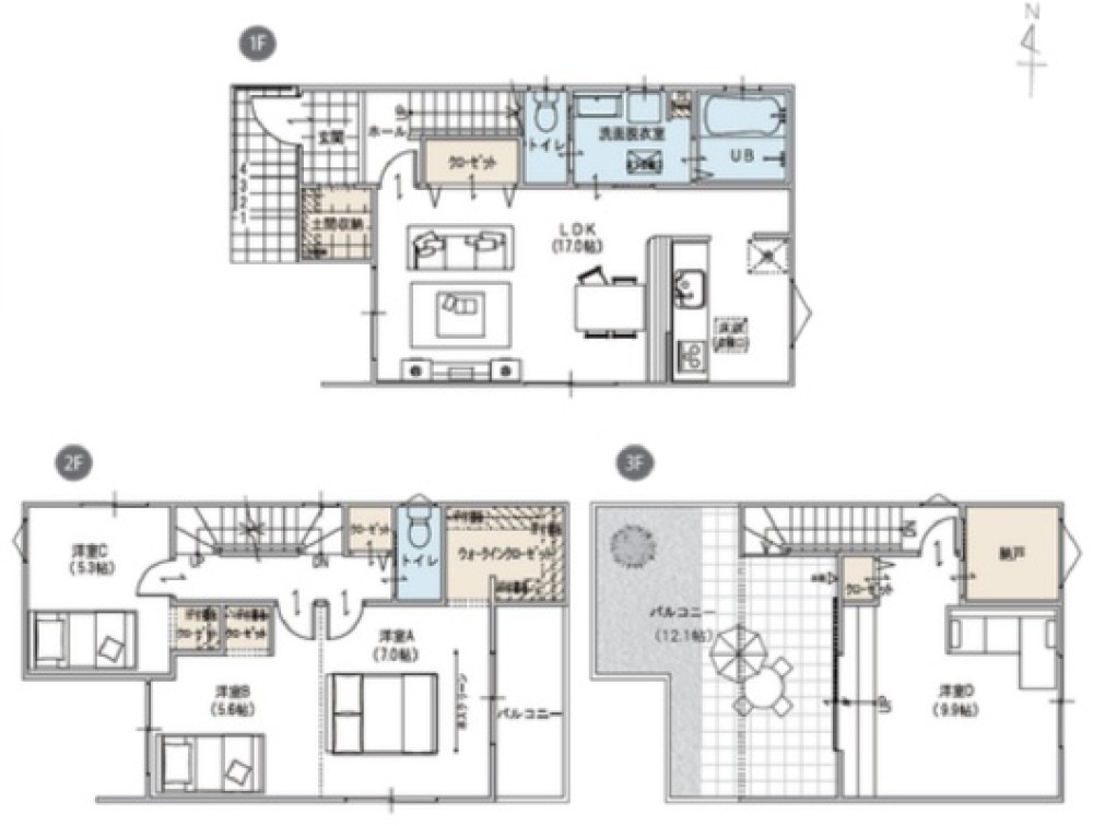 LDK17帖！WIC付き4LDKの3階建て◎