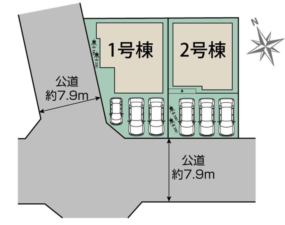 南側公道約7.9m！駐車も楽々な区画図◎