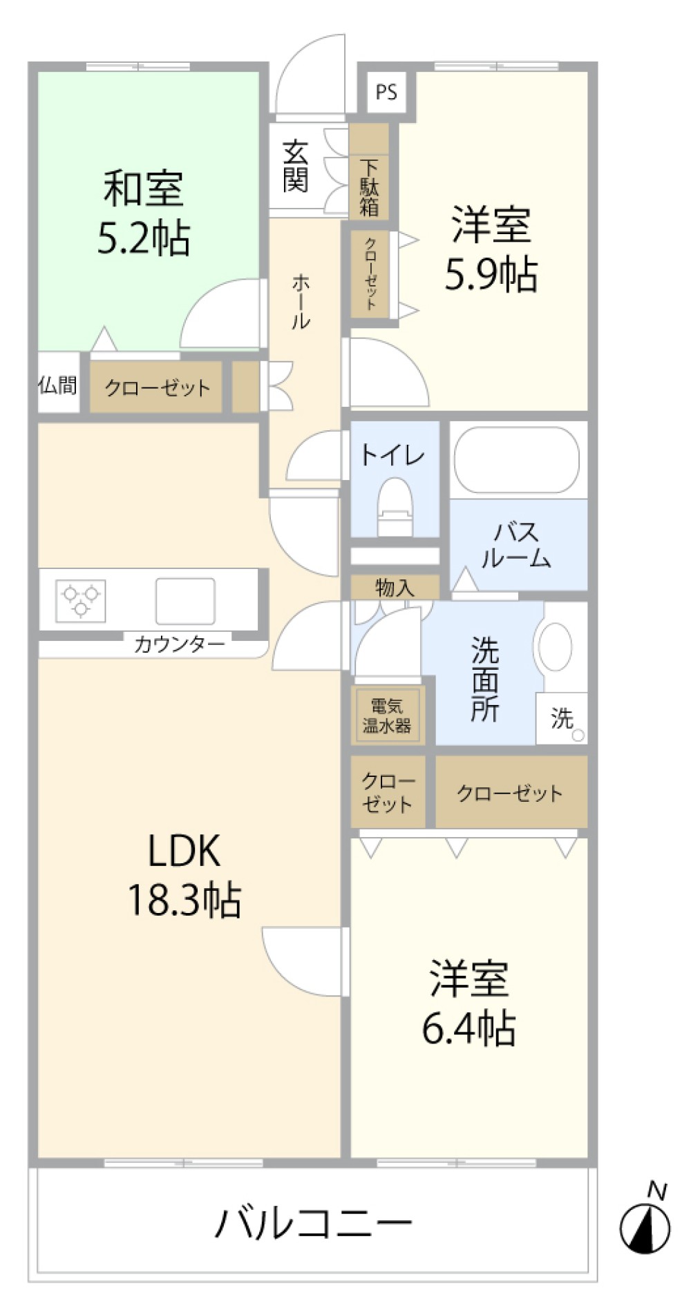 LDK18.3帖＋全居室収納付きの3LDK！