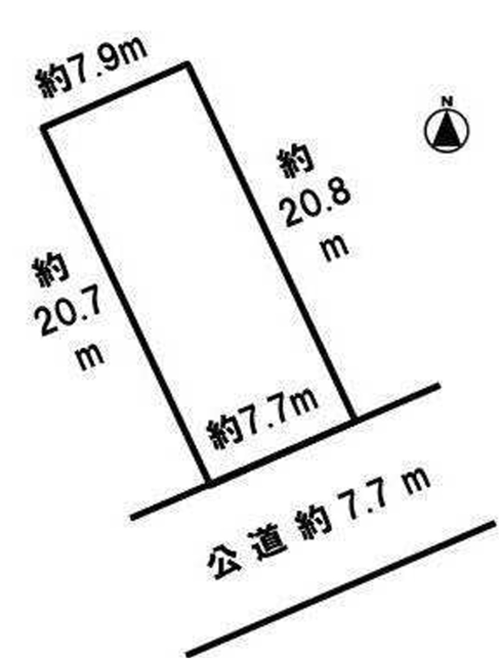 間口約7.7m、公道約7.7mに接する整形地！