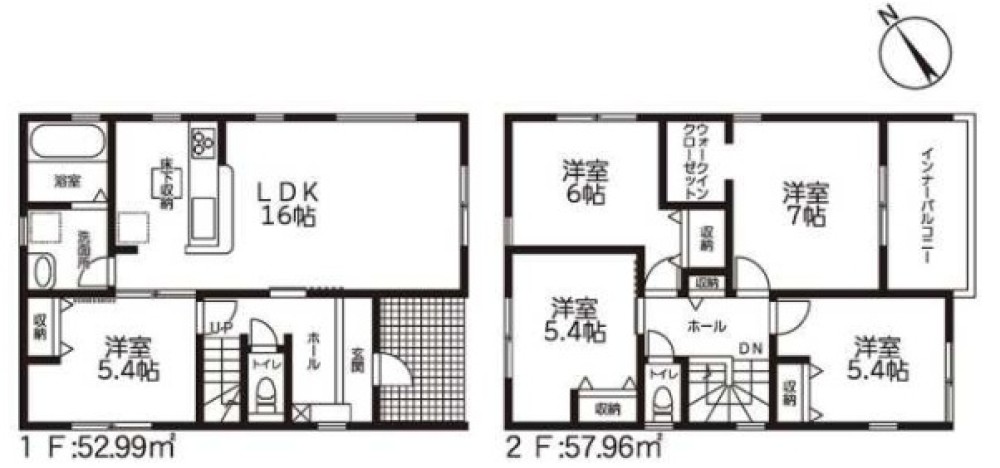 広々16帖LDK＋5LDKの2階建て間取り！