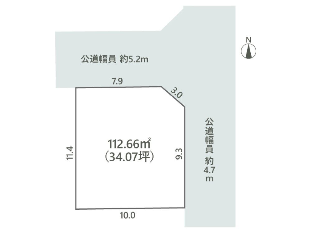 角地で2面道路接面の34坪超の敷地！