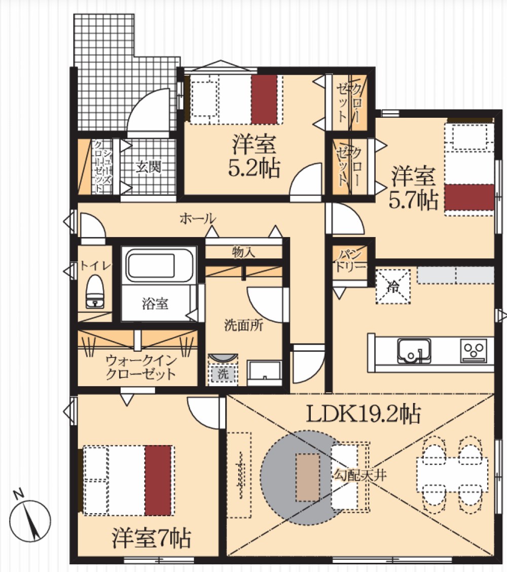 LDK広々19.2帖！3LDKの間取りです。